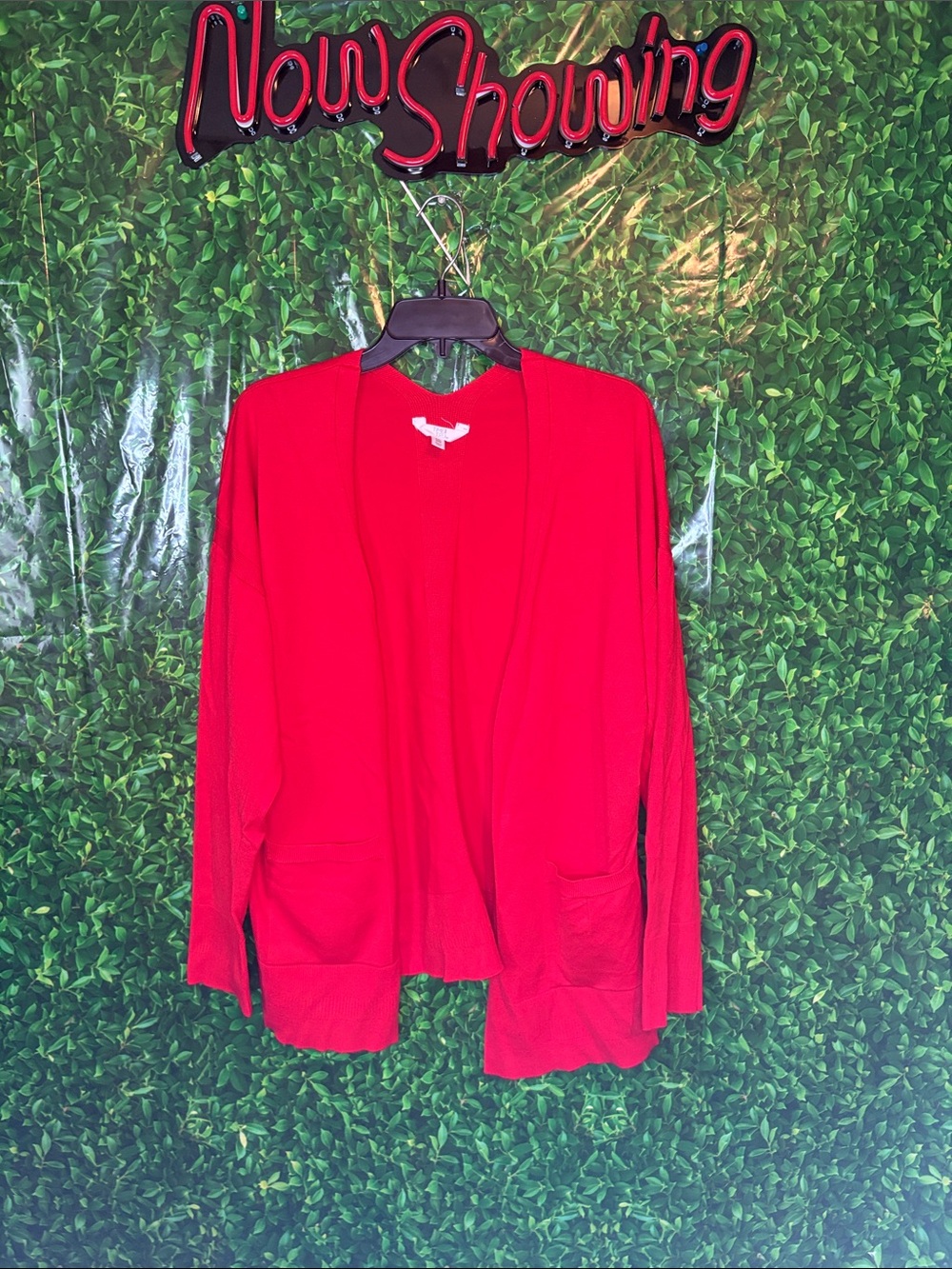 Time and Tru Bright Red Open-Front Cardigan